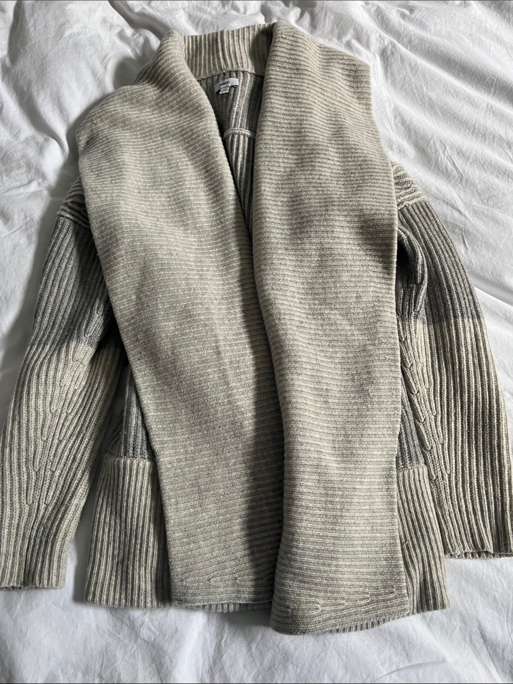 Vince wrap cardigan sweater cashmere wool grey ribbed knit cardigan minimalist